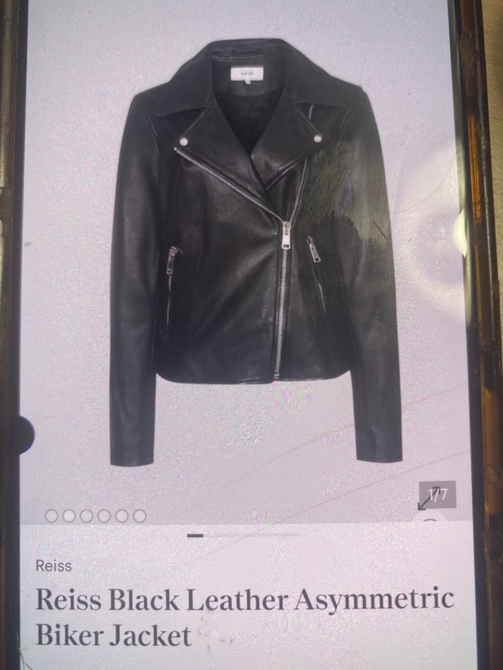 Reiss Black Leather Moto Jacket with Asymmetric Zip
